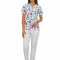 Costum medical Strumfi, bluza cu imprimeu si pantaloni albi cu elastic XS INTL