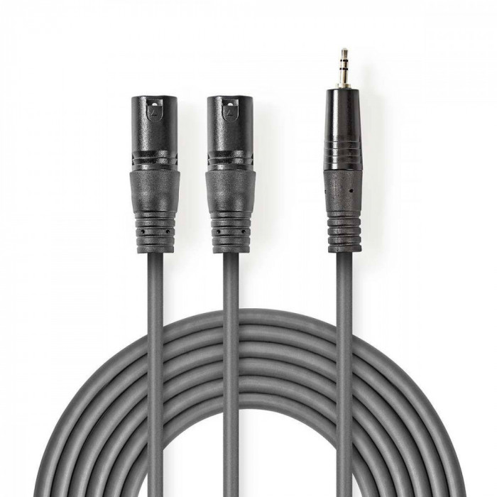 Cablu audio Stereo 2x XLR 3 Pini tata - Jack 3.5 mm tata 3m gri Nedis