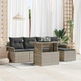 Set de canapea de grădină, 6 piese, cu perne gri deschis din rattan sintetic