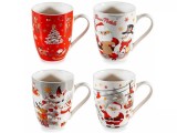 Set 4 cani Craciun portelan multicolor in cutie cadou RT &Oslash; 8 cm x 10,5 H, 300 ml