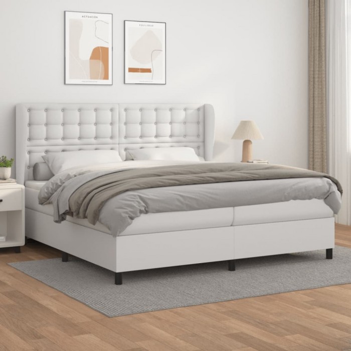 vidaXL Pat box spring cu saltea, alb, 200x200 cm, piele ecologică 3129052