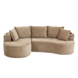 Canapea Catifea Reiată GOMYWAY Home Kaki Curvată - 250x152x82 cm, Suporturi Băuturi, Buzunar Lateral