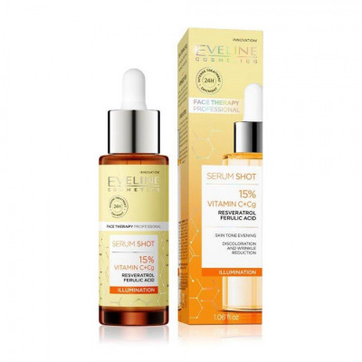 Ser pentru fata, Eveline Cosmetics, Serum Shot, 15 % Vitamin C+Cg, Illumination, 30 ml foto