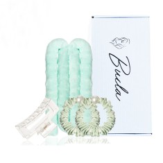 Set Ondulator fara Caldura pentru bucle naturale Salestore.ro&reg;, din tesatura de calitate, 2 elastice, Clesti par, Verde
