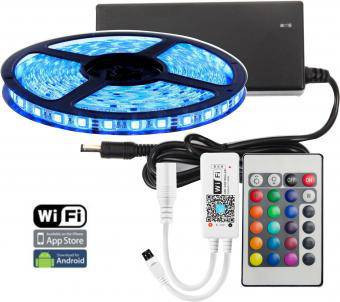 Banda cu leduri de interior Wireless Light Strip LED RGB TarTek T5, 5m, control inteligent WIFI si telecomanda foto