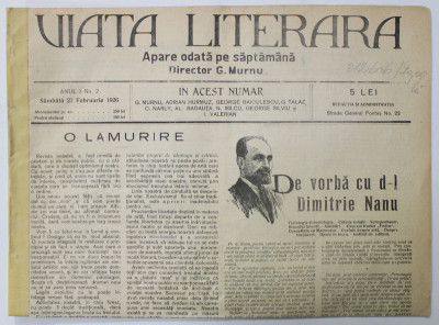VIATA LITERARA , ZIAR SAPTAMANAL , ANUL I , NR. 2 , SAMBATA , 27 FEBRUARIE , 1926 foto