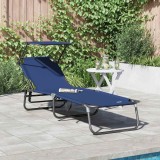 Șezlong Pliabil cu Copertină Albastru din Material Oxford 600D