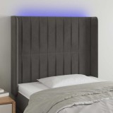 Cumpara ieftin Tăblie de pat cu LED, gri &icirc;nchis, 93x16x118/128 cm, catifea