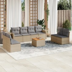 vidaXL Set canapele de grădină, 9 piese, cu perne, bej, poliratan