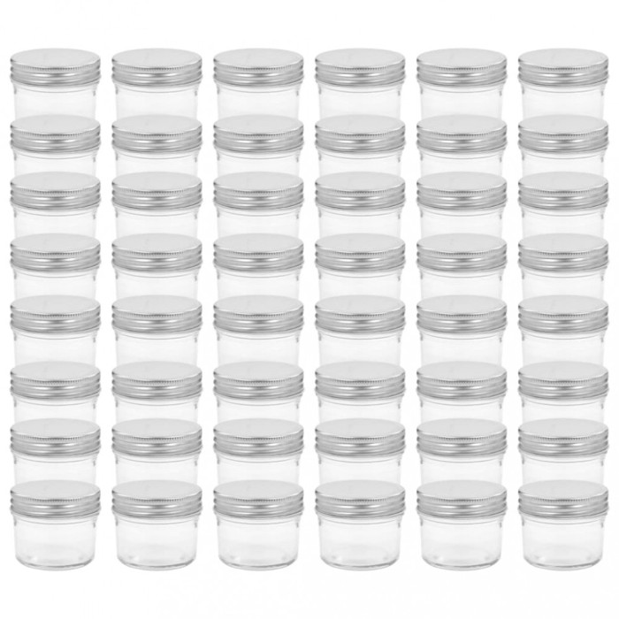 Borcane din sticla pentru gem, capac argintiu, 48 buc, 110 ml