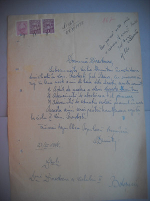 HOPCT DOCUMENT VECHI NR 477 MUSATA DUMITRU -SCOALA NR 3 FETE BOTOSANI 1948 foto