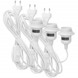 Set 3 Cabluri adaptor 3.5m cu dulie E27 si intrerupator, Kwmobile, Alb, PVC, 41891