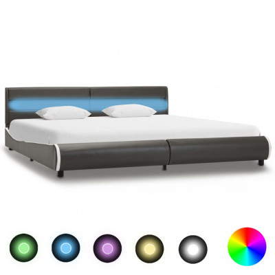 Cadru de pat cu LED, antracit, 180 x 200 cm, piele ecologică foto