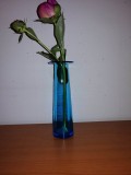Vaza de flori din sticla albastra cilindrica 19 cm inaltime arta sticla cilindru din sticla albastru transparent