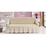 Husa pentru Canapea 3 Locuri, Elastica si Creponata, cu Volane, Culoarea Untului-HEP18