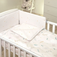 Set lenjerie din bumbac cu protectie laterala fata dubla pentru pat bebelusi 120 x 60 cm Airy Beige