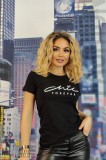 U830-1 Tricou casual cu imprimeu text &quot;chic forever&quot;