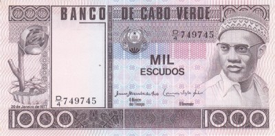 Bancnota Capul Verde 1.000 Escudos 1977 - P56 UNC foto