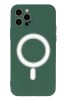 Husa iPhone 12 din silicon cu MagSafe, silk touch, interior din catifea cu decupaje pentru camere, Verde inchis, Oem