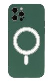 Husa iPhone 13 Pro din silicon cu MagSafe, silk touch, interior din catifea cu decupaje pentru camere, Verde inchis, Oem