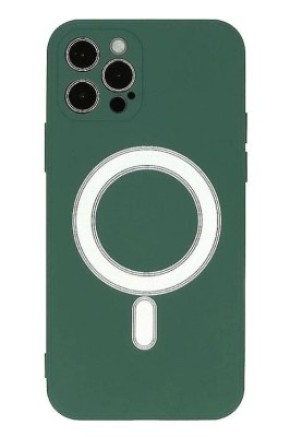Husa iPhone 13 din silicon cu MagSafe, silk touch, interior din catifea cu decupaje pentru camere, Verde inchis foto