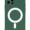 Husa iPhone 14 din silicon cu MagSafe, silk touch, interior din catifea cu decupaje pentru camere, Verde inchis