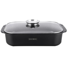 Tava roaster pentru cuptor cu capac termorezistent Royalty Line Rl-ACR34, 6.5 L, marmorata, neagra
