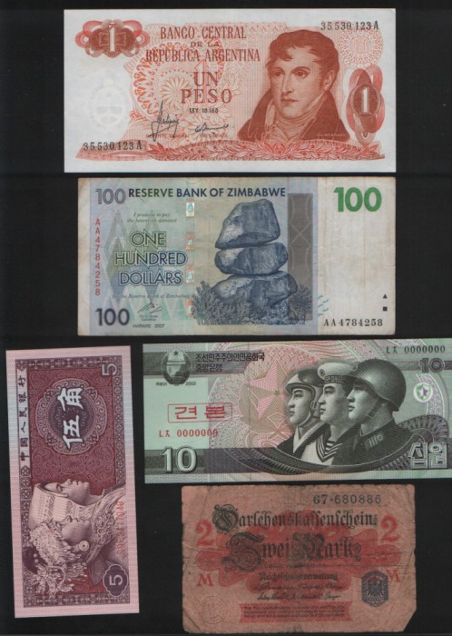 Set 5 bancnote de prin lume adunate (cele din imagini) #146