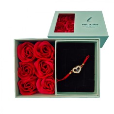 Bratara martisor inima in cutie turcoaz trandafiri