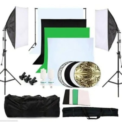 Kit foto studio,2 lumini softbox,suport fundal 2x3 m,4 panze fundal,2x bec 135W,reflector 5in1 + geanta transport foto