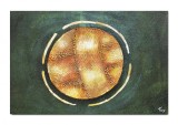 Tablou abstract pictat manual, Cerc solar, 90x60cm ulei pe panza in relief efect 3D, gata de agatat pe perete