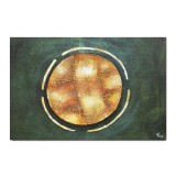 Tablou abstract pictat manual, Cerc solar, 90x60cm ulei pe panza in relief efect 3D