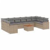 Cumpara ieftin Set canapele de gradina, 11 piese, cu perne, bej, poliratan