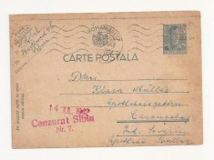 R1 Romania - Carte postala CENZURATA , CARANSEBES-SIBIU, circulata 1942 foto