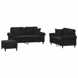 Cumpara ieftin Set de canapele cu perne, 3 piese, negru, catifea