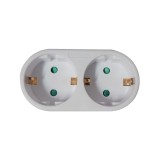 Dublu stecher Spacer cu 2 prize Schuko, 16A, 3500W, protectie copii, alb