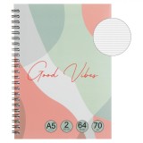 Caiet Dictando Spirală, Good Vibes, A5, 2 Subiecte, 64 File, Multicolor, Oem
