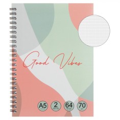 Caiet Dictando Spirală, Good Vibes, A5, 2 Subiecte, 64 File, Multicolor