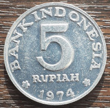 (M2489) MONEDA INDONESIA - 5 RUPIAH 1974 - FAO, STARE FOARTE BUNA