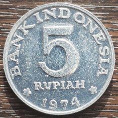 (M2489) MONEDA INDONESIA - 5 RUPIAH 1974 - FAO, STARE FOARTE BUNA