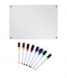 Tableta cu prindere magnetica transparenta + set 8 markere colorate cadou, pentru organizare saptamanala, program zilnic, orar, buget sau planificare