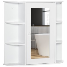 HOMCOM Dulap cu oglindă Dulap de baie Badezimmerschrank, 8 compartimente, uși cu oglindă, rezistent la apă, 66 cm x 17 cm x 63 cm, Alb | Aosom Romania