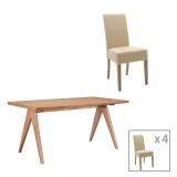 Cumpara ieftin Set de 5 buc masa si scaune Ditta-Winslow din lemn de cauciuc culoare nuc deschis 180x85x75 cm