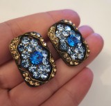 REDUCERE-Cercei albastri-placati cu rodium si zirconia-elegant vintage BLEU