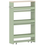 kleankin Cărucior de depozitare cu 3 niveluri cărucior de stocare etajeră pe roți cu m&acirc;ner - 48 x 15 x 80 cm verde | Aosom Romania