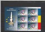 ROMANIA 2017 10 ANI ROMANIA IN UNIUNEA EUROPEANA MINICOALA DE 6 TIMBRE CU MANSETA ILUSTRATA MNH NESTAMPILATA