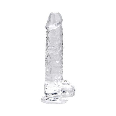 Realiste cu testicule - Loving Joy 17,5 cm Dildo cu Testicule Transparent Aspect Realist Membru cu Vene in Relief Ventuza de Suctiune foto