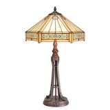 Lampa Masa Tiffany Abajur Crem Sticla Colorata Picior Metal 67cm Veioza Antichitati