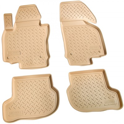 Set de 4 covorase bej cauciuc 3D stil tavita premium pentru VW Golf 5,6, Golf Plus, CrossGolf 2004-2014 foto