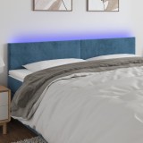 VidaXL Tăblie de pat cu LED, albastru &icirc;nchis, 200x5x78/88 cm, catifea